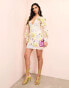 Фото #3 товара ASOS LUXE v-neck sheer mini dress with placement embellished flowers in white floral