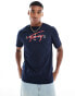 Фото #1 товара Tommy Jeans Signature Logo Crew Neck T-Shirt in Blue