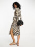 Фото #3 товара Vila roll neck side split maxi jersey dress pink leopard print