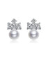 ფოტო #2 პროდუქტის GV Sterling Silver White Gold Plated White Round Freshwater Pearl with Clear Heart and Round Cubic Zirconia Earrings