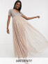 Фото #1 товара Maya Maternity Bridesmaid short sleeve maxi tulle dress with tonal delicate sequins in muted blush