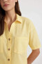 Фото #5 товара Oversize Fit Gömlek Yaka Keten Karışımlı Kısa Kollu Bluz C6193ax24sm