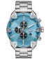 Фото #1 товара Men's Spiked Chronograph Silver-Tone Stainless Steel Watch 49mm