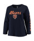 Фото #3 товара Women's Navy Chicago Bears Plus Size Team Logo Long Sleeve T-shirt