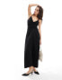 YAS cami maxi dress with ruched front in black - BLACK