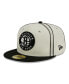 ფოტო #1 პროდუქტის Men's Cream, Black Brooklyn Nets Piping 2-Tone 59FIFTY Fitted Hat