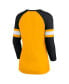 ფოტო #3 პროდუქტის Women's Gold, Black Pittsburgh Steelers Arch Raglan 3/4-Sleeve Notch Neck T-shirt