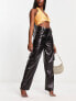 Kaiia leather look cargo trouser with asymmetric waistband in black