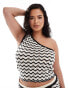 Фото #1 товара Noisy May Curve knitted one shoulder top co-ord in black & white wave