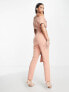 ASOS DESIGN Tall fallen shoulder scuba jumpsuit in blush