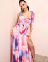 Фото #7 товара ASOS LUXE chiffon tie shoulder cut-out maxi dress in watercolour print