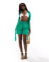 In The Style textured crinkle beach short co-ord in green