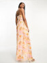 Фото #2 товара ASOS DESIGN Tall cami mesh maxi dress with sash in orange smudge print