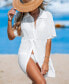 Фото #2 товара Women's White Plunging Collared Neck Twist Cover-Up Beach Dress