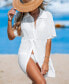 Women's White Plunging Collared Neck Twist Cover-Up Beach Dress