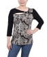 Фото #1 товара Petite 3/4 Sleeve Puff Print Cutout Top