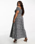 Yours shirred bardot maxi dress in mono daisy print