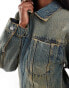 Kaiia denim zip through jacket co-ord in dark blue bleach wash