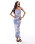 Фото #2 товара ASOS DESIGN scoop neck high apex slinky midi dress with open tie back in smudge print