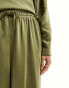 Фото #6 товара Flounce London satin floaty trousers in olive co-ord