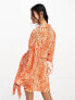 ASOS DESIGN – Plissiertes Wickel-Minikleid mit orangefarbenem Zebramuster und Kragen