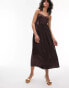 Topshop corset bust satin midi dress in chocolate Коричневый, 42 - фото #1