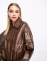 Urban Revivo oversized faux leather bomber jacket in dark brown