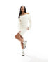 Фото #2 товара Miss Selfridge lash rib knit fold over bardot mini dress in cream