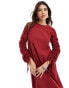 Фото #2 товара ASOS DESIGN ruched sleeve detail crinkle maxi dress in cherry red