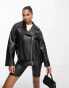 Фото #4 товара ASOS DESIGN Petite longline oversized faux leather biker jacket in black