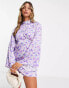 Фото #2 товара River Island flute sleeve floral mini dress in purple