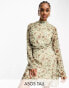 Фото #1 товара ASOS DESIGN Tall high neck mini tea dress in floral print