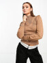 River Island puff sleeve knit top with button detal in brown