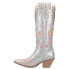 Фото #3 товара Dingo Poppy Floral Metallic Embroidery Studded Snip Toe Cowboy Womens Silver Ca