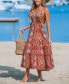 ფოტო #3 პროდუქტის Women's Brick-and-Orange Boho Sleeveless Maxi Beach Dress