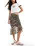 Фото #1 товара Mango leopord print midi skirt with aysmmetric hem in brown