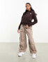 The North Face Nuptse cropped back print fleece hoodie in brown