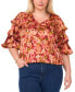 ფოტო #1 პროდუქტის Women's Plus Size V-Neck Bubble Sleeve Top