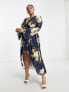 Фото #4 товара ASOS DESIGN Curve bias cut satin wrap dress with tie waist in navy floral print