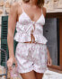 The Frolic x Lyds Butler Blanche printed satin peplum pyjama cami top in pink butterfly print - LPINK