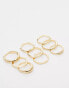 ASOS DESIGN pack of 9 rings with mixed molten design in gold tone