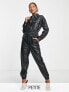 Фото #1 товара Miss Selfridge Petite shirred waist faux leather jumpsuit in black