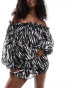 Фото #1 товара Aria Cove off shoulder ruffle beach dress in zebra