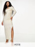 Фото #1 товара Collective the Label Petite cut-out metallic knit midaxi dress in champagne