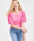 Фото #1 товара Women's Eyelet-Sleeve Scoop-Neck Knit Top, Created for Macy's