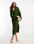 Фото #1 товара ASOS DESIGN flute sleeve collared wrap midi dress with gathers in dark green