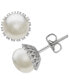 ფოტო #1 პროდუქტის Cultured Freshwater Pearl (8mm) & Diamond (1/10 ct. t.w.) Stud Earrings in Sterling Silver