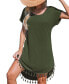 Фото #1 товара Women's Olive Short Sleeve Tassel Hem Mini Beach Dress