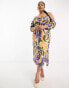 Фото #4 товара ASOS DESIGN Curve Exclusive pleated off shoulder midi dress with wrap bust in abstract print