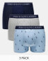 Фото #1 товара Polo Ralph Lauren 3 pack trunks with logo waistband in blue grey navy